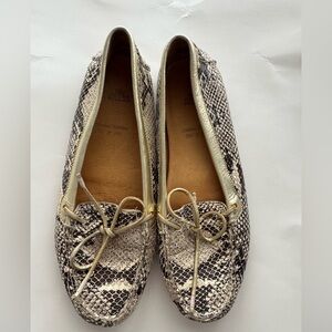 Peter Millar Black, brown,and Cream Snakeskin Loafers shoes 8 Gold trim